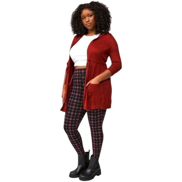 TORRID PLUS SIZE Brick Red Hooded Anorak Open  Drawstring Cardigan 2X - Picture 1 of 16